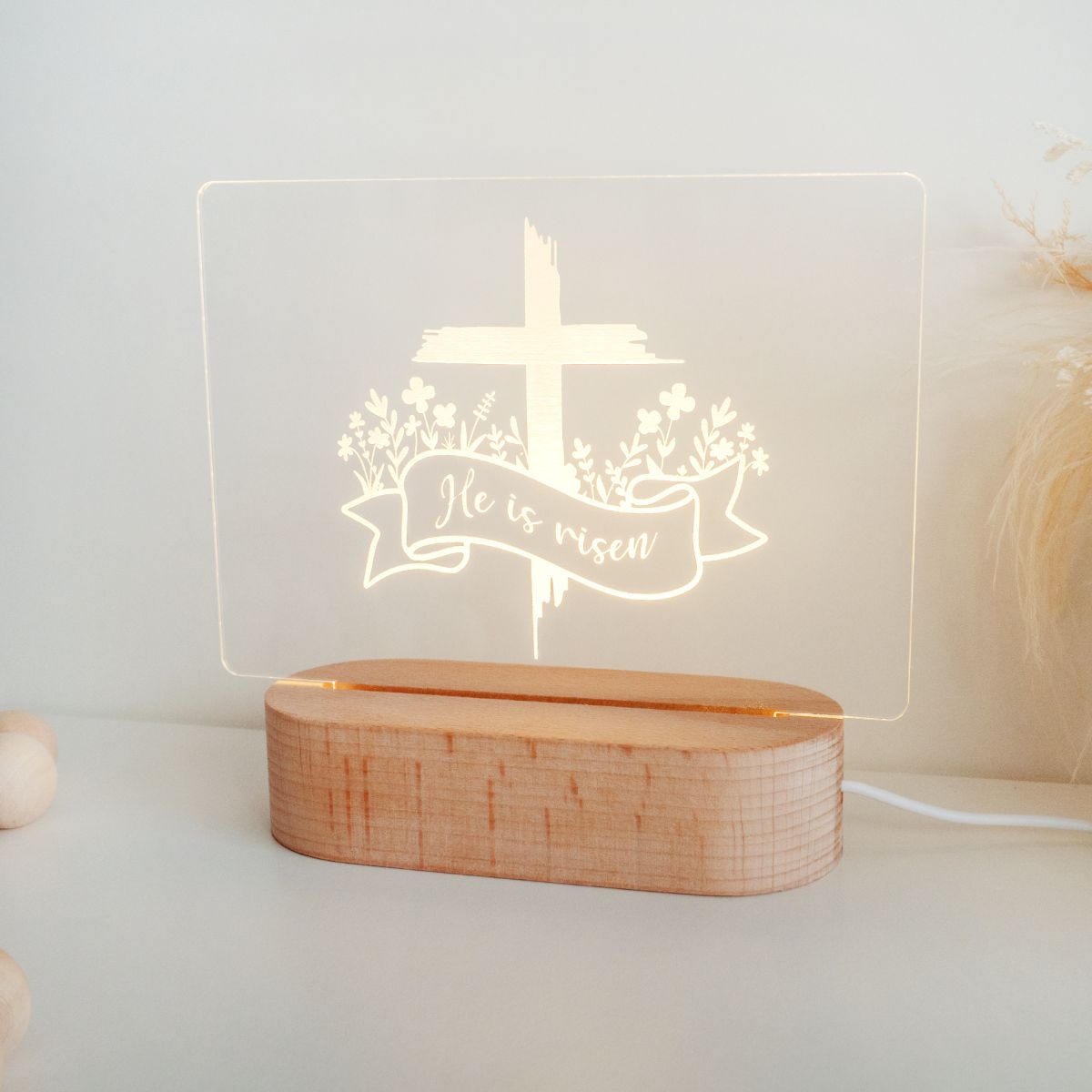 Easter Cross LED Night Light - He Is Risen