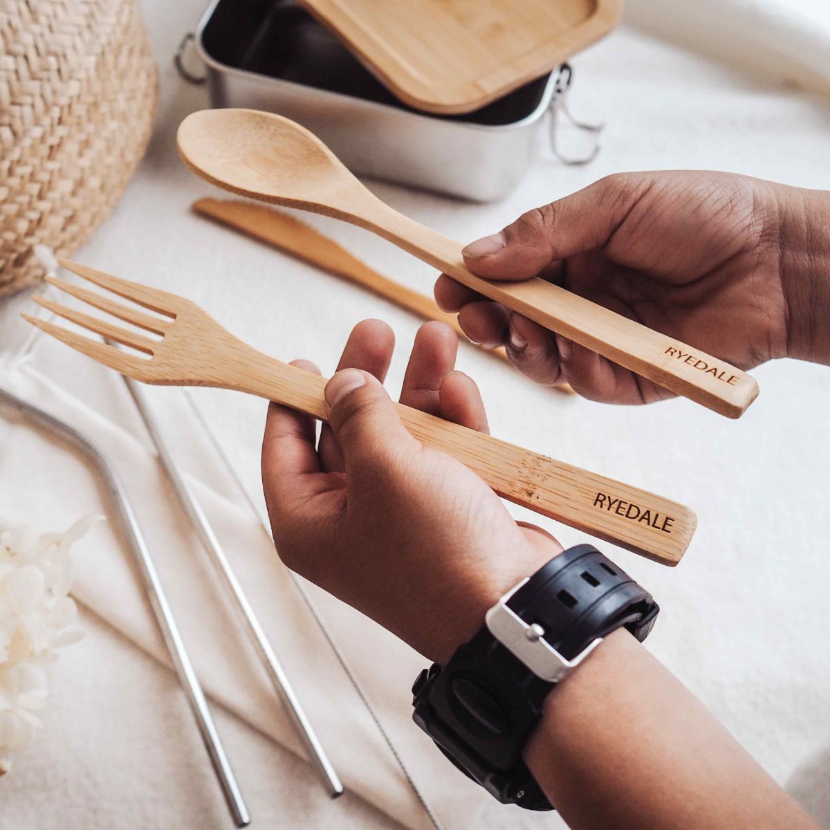 Bamboo Travel Cutlery Set With Pouch