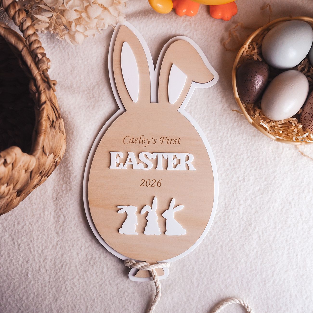 Personalised First Easter Handprint Plaque - Bunny Balloon Keepsake