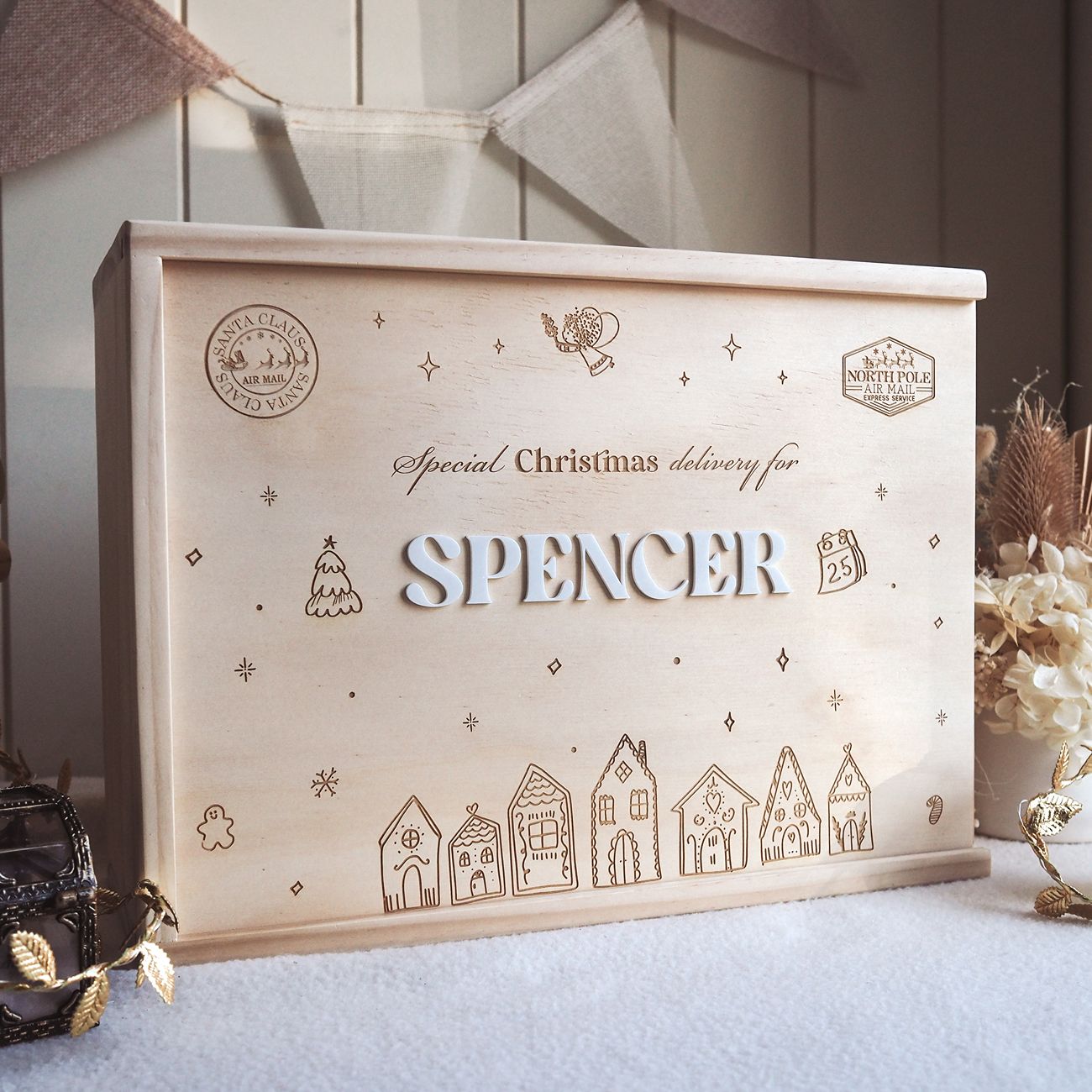 Personalised Christmas Keepsake Box – Holiday Village Design