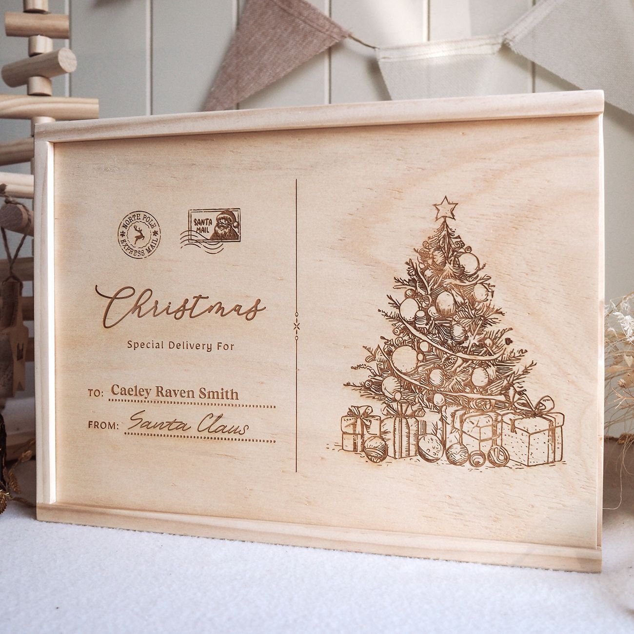 Personalised Christmas Keepsake Box – Postcard Tree Design