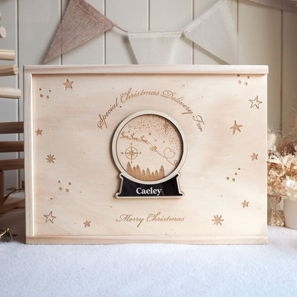 Personalised Wooden Christmas Keepsake Box – Snow Globe Design