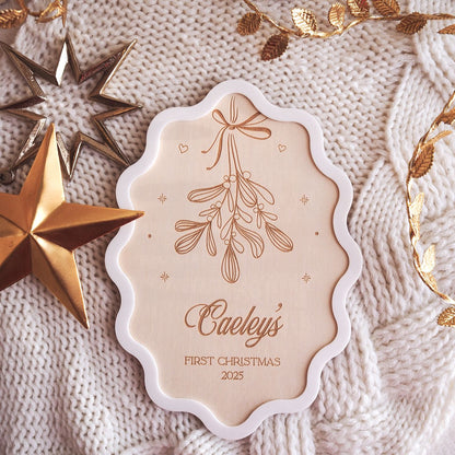 Baby’s First Christmas Plaque – Mistletoe Design (Wavy Design)