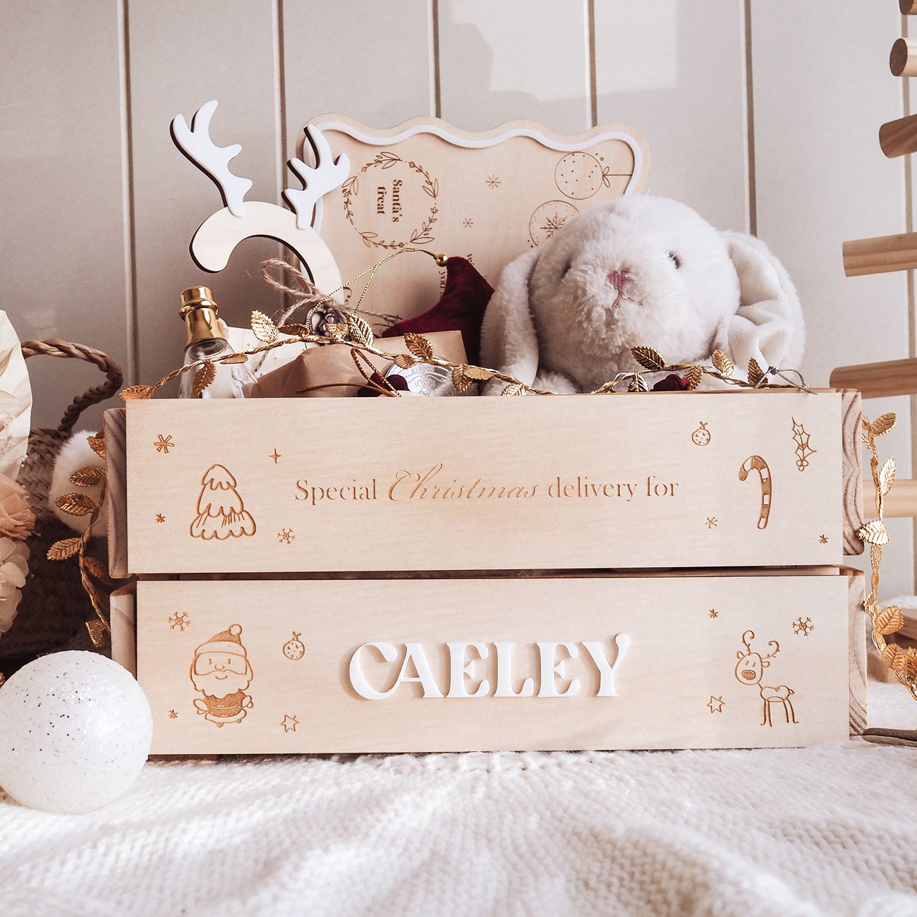 Personalised Small Christmas Crate - Festive Cartoon Style