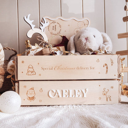 Personalised Small Christmas Crate - Festive Cartoon Style