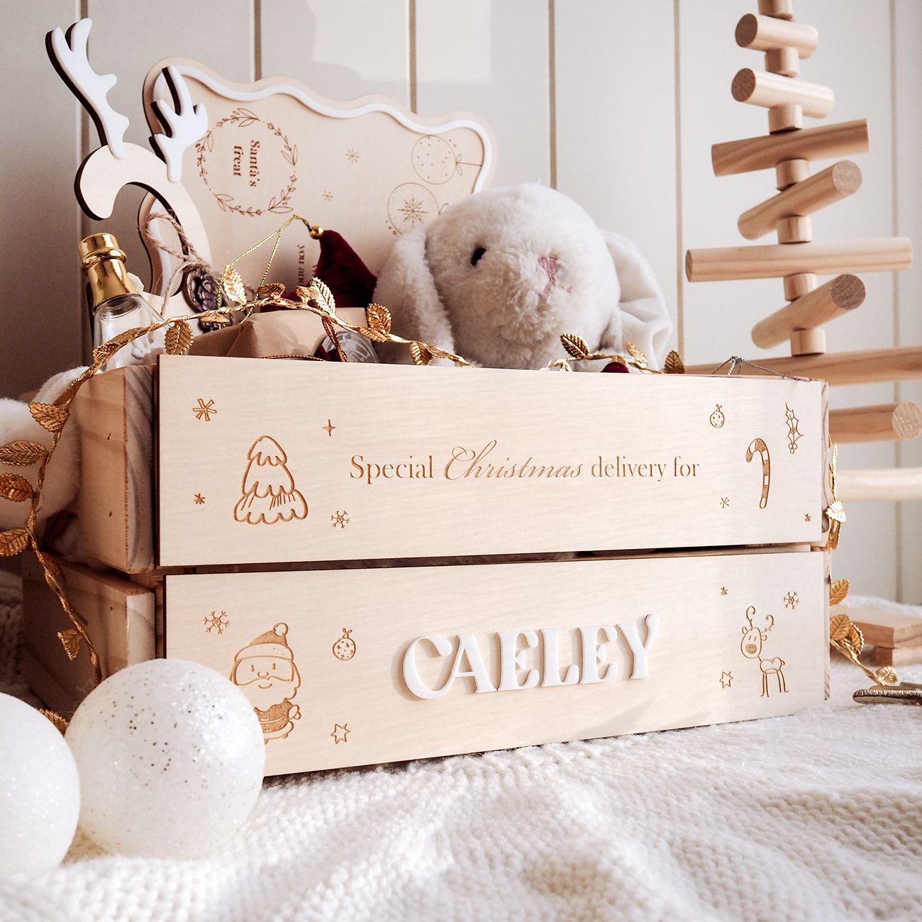 Personalised Small Christmas Crate - Festive Cartoon Style