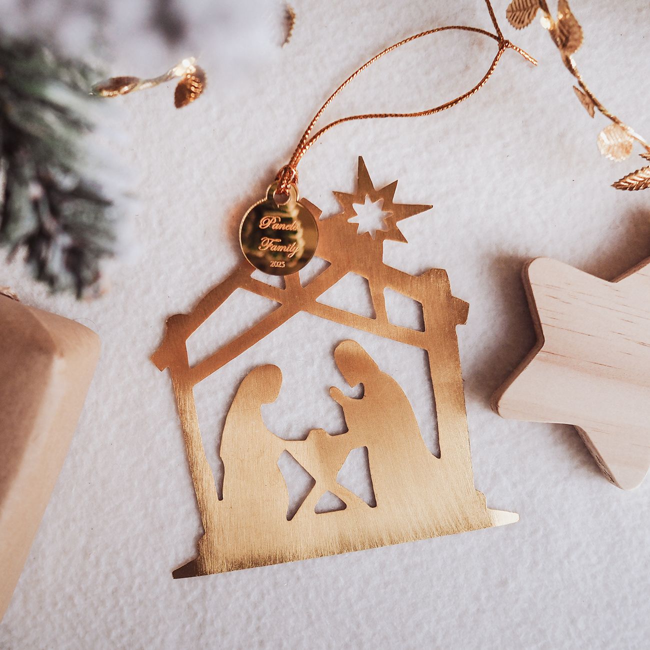 Large Nativity Scene Christmas Ornament (Gold)