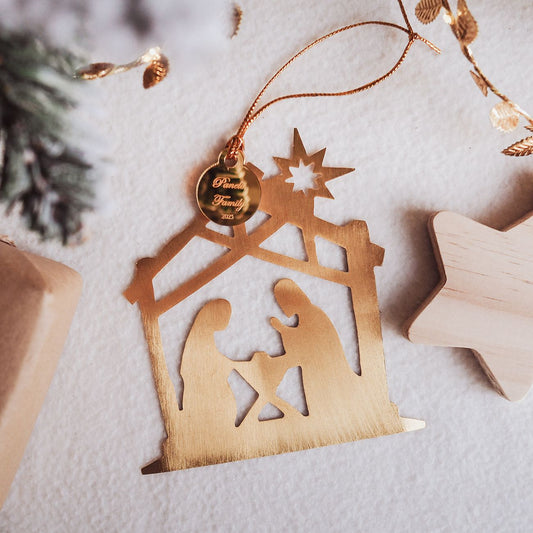 Large Nativity Scene Christmas Ornament (Gold)