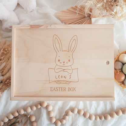 Easter keepsake box bunny with name sign in front