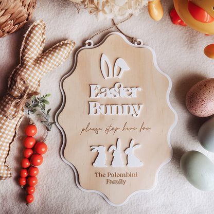 Personalised Easter Bunny Stop Here Sign - Easter Door Sign (Wavy)
