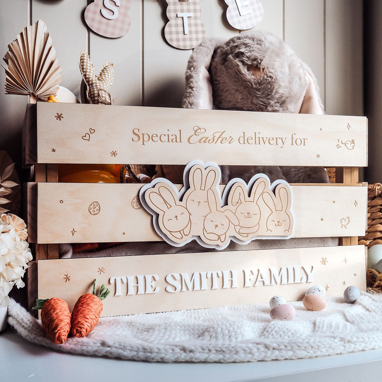 Personalised Easter Crate for Kids - Little Bunnies 3 Panels
