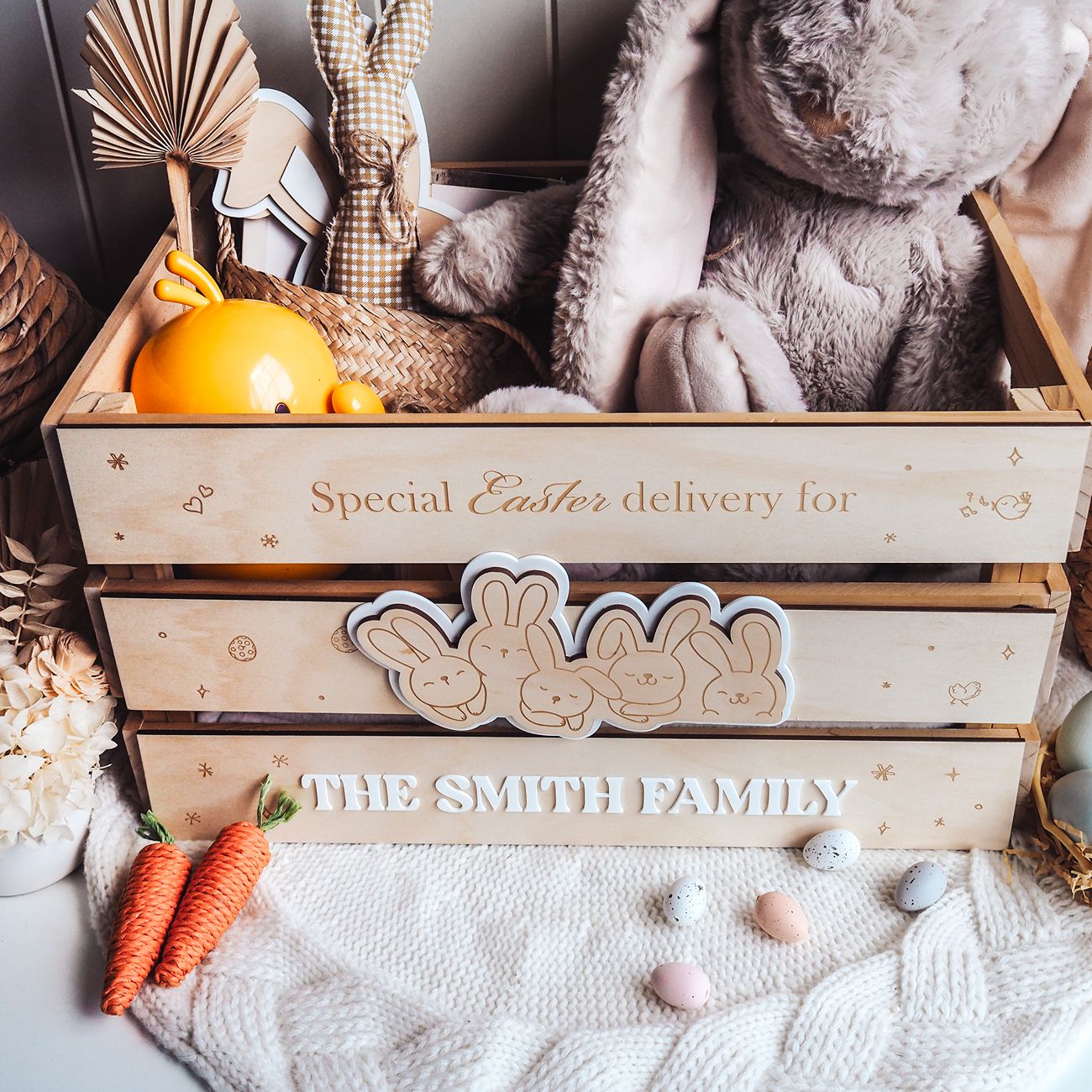 Personalised Easter Crate for Kids - Little Bunnies 3 Panels