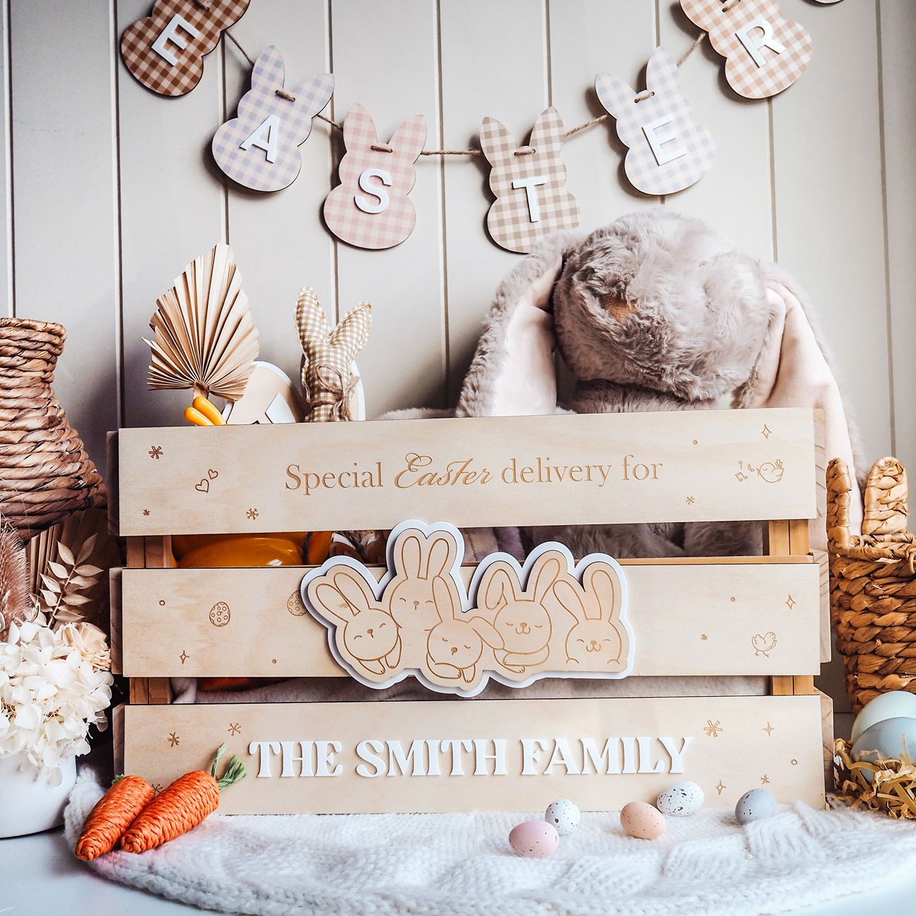 Personalised Easter Crate for Kids - Little Bunnies 3 Panels