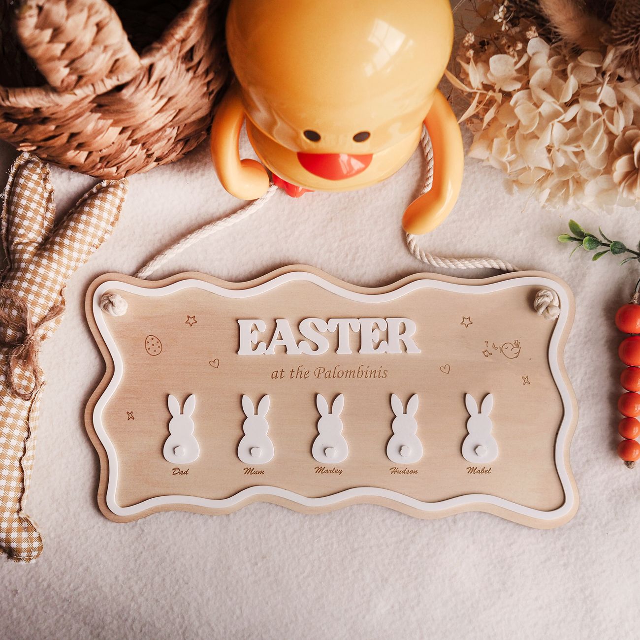 Personalised Easter Family Name Sign - Bunny Wall Hanging Plaque