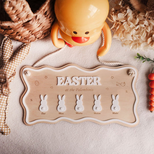 Personalised Easter Family Name Sign - Bunny Wall Hanging Plaque