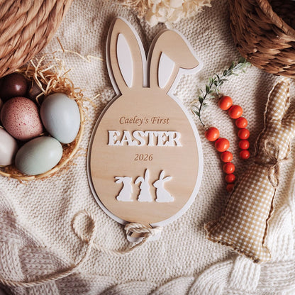 Personalised First Easter Handprint Plaque - Bunny Balloon Keepsake