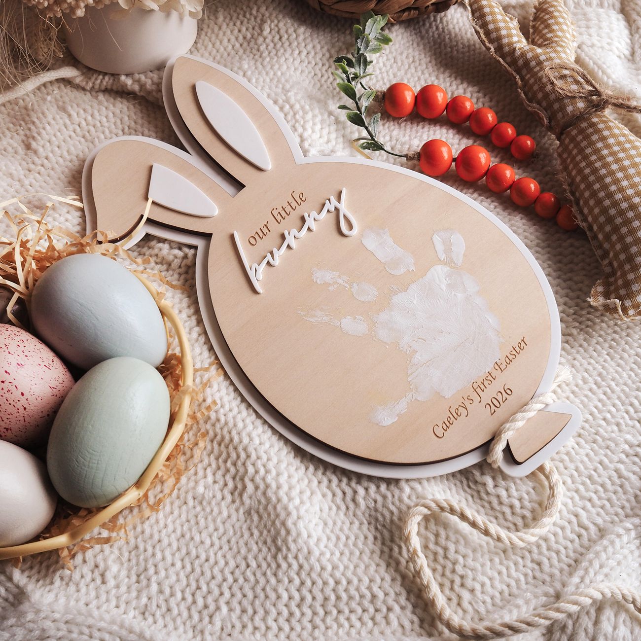 Personalised First Easter Handprint Plaque - Bunny Balloon Keepsake