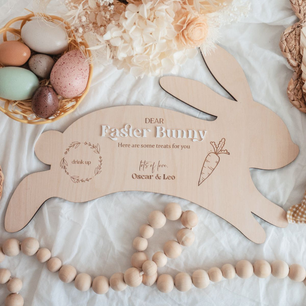 Personalised Easter Treat Board for the Easter Bunny. This is in bunny shape