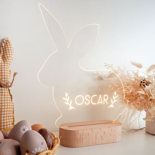 Personalised bunny shape Easter LED night light. Side View