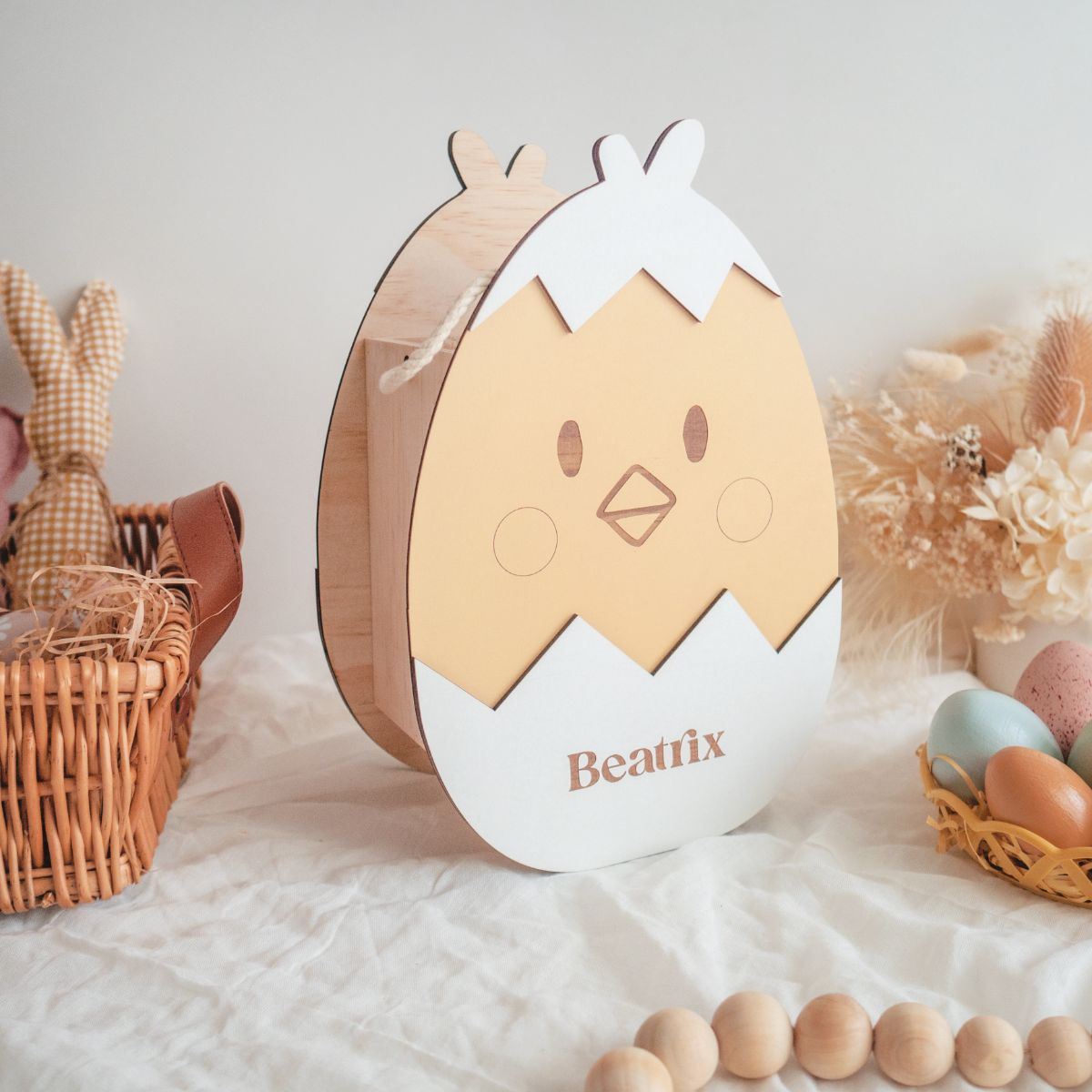 Wooden Easter Chick basket to store all the Easter goodies during the Easter hunt