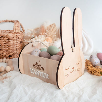 Wooden Easter Bunny Basket - side view