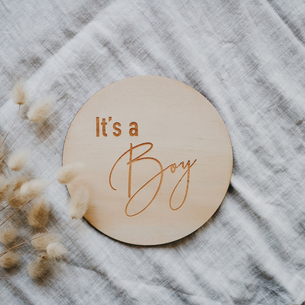 'It's a Boy' - Wooden Milestone Announcement Disc